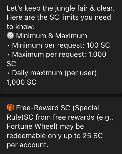 Sweep Jungle redemption policies